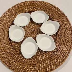 CRATE & BARREL White Mini CONDIMENT DIP DISH Bowl Ceramic Grip Sauce Set Of 6
